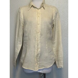 CP Shades 100% Linen Classic Shirt Womens XS Button Up Butter Yellow Lagenlook